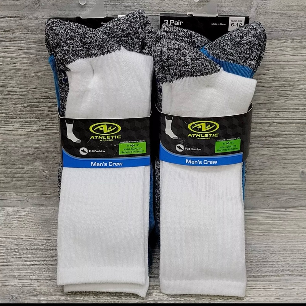(2) packs Brand new Athletic Works Men's Half Cushion Crew Sock 3 in each